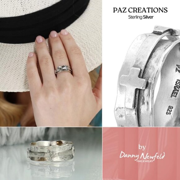 Sterling Silver Cross Spinner Ring Meditation Jewelry For Women Gold Silver - Picture 4 of 7